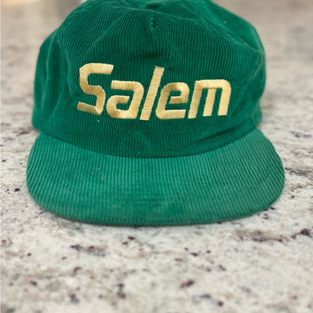 Vintage Salem Embroidered Green Corduroy Hat